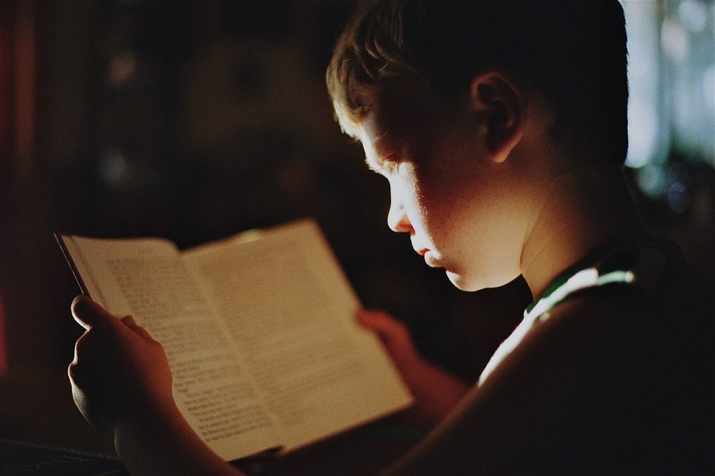 Boy reading a book