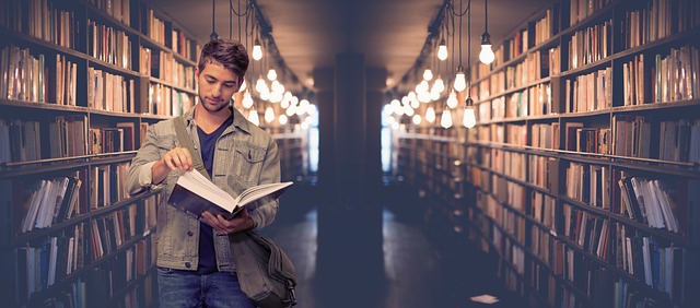 Teen boy in library